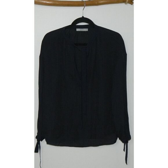 Vince Blouse Women's Size Small NAVY BLUE 100% Silk Pullover Neck Sleeve Tie - Picture 4 of 7